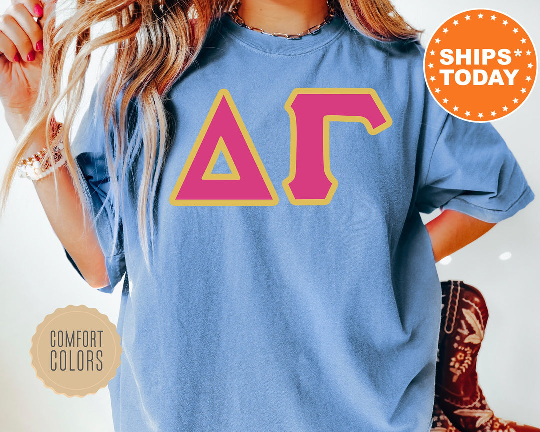 Delta Gamma Pink And Gold Comfort Colors Sorority T-Shirt | Dee Gee Oversized Shirt | Greek Letters Shirt | College Apparel _ 5271g