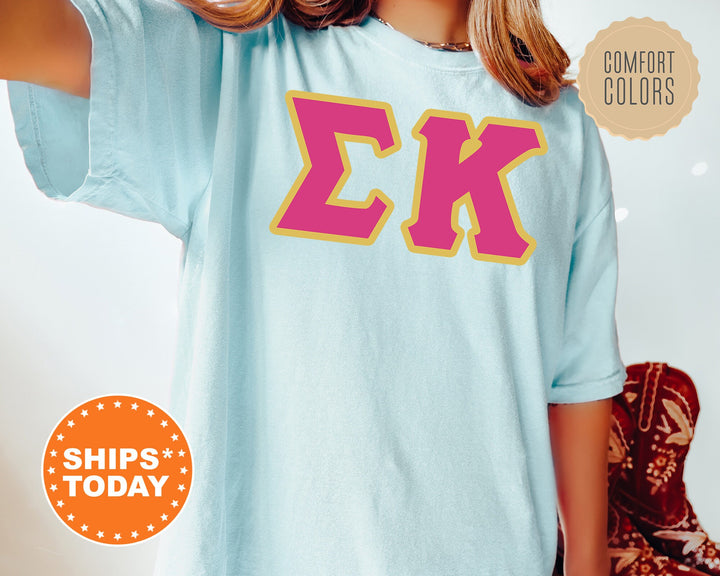 Sigma Kappa Pink And Gold Comfort Colors Sorority T-Shirt | Sigma Kappa Oversized Shirt | Greek Letters Shirt | College Apparel _ 5282g