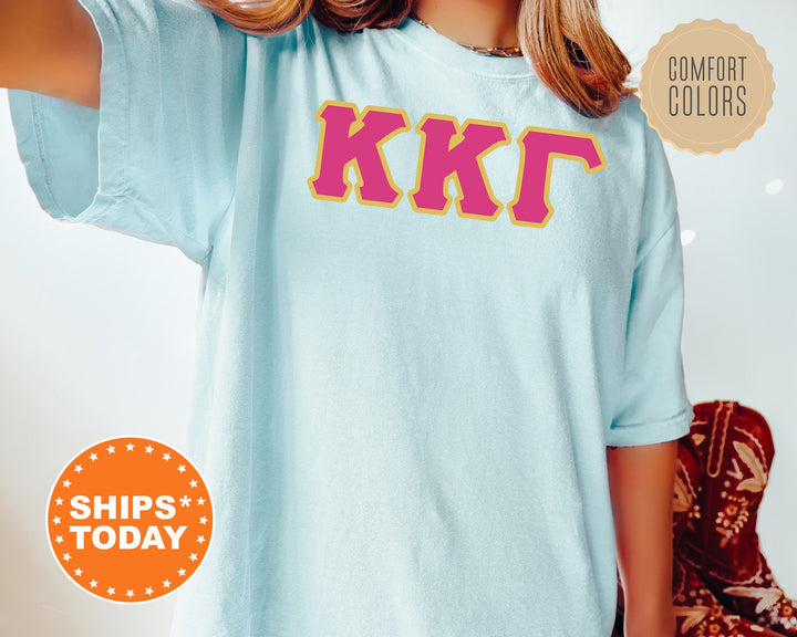Kappa Kappa Gamma Pink And Gold Comfort Colors Sorority T-Shirt | KAPPA Oversized Shirt | Greek Letters Shirt | College Apparel _ 5277g