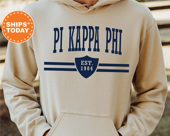 Pi Kappa Phi Striped Shield Fraternity Sweatshirt | Pi Kapp Fraternity Hoodie | Greek Apparel | Vintage Sweatshirt | Fraternity Gift _ 5911g