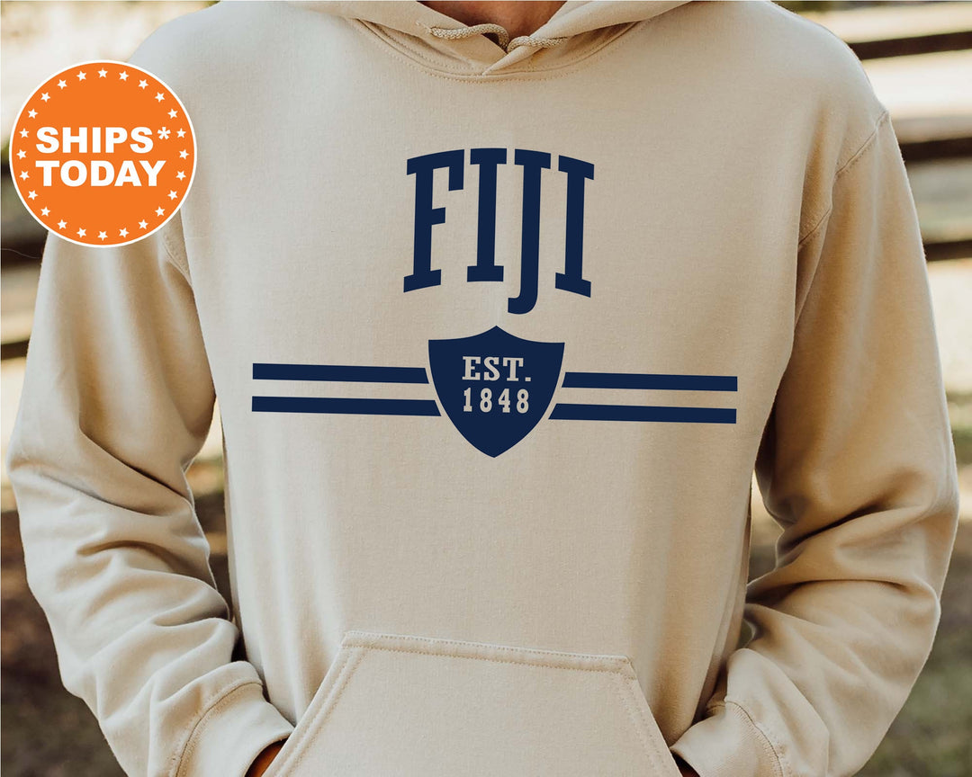 FIJI  Striped Shield Fraternity Sweatshirt | Phi Gamma Delta Hoodie | Greek Sweatshirt | Vintage Sweatshirt | FIJI Initiation Gift _ 5902g