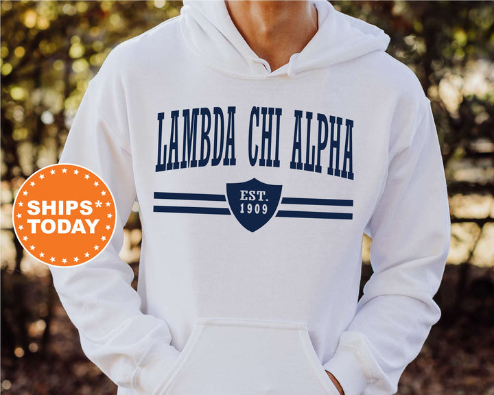 Lambda Chi Alpha Striped Shield Fraternity Sweatshirt