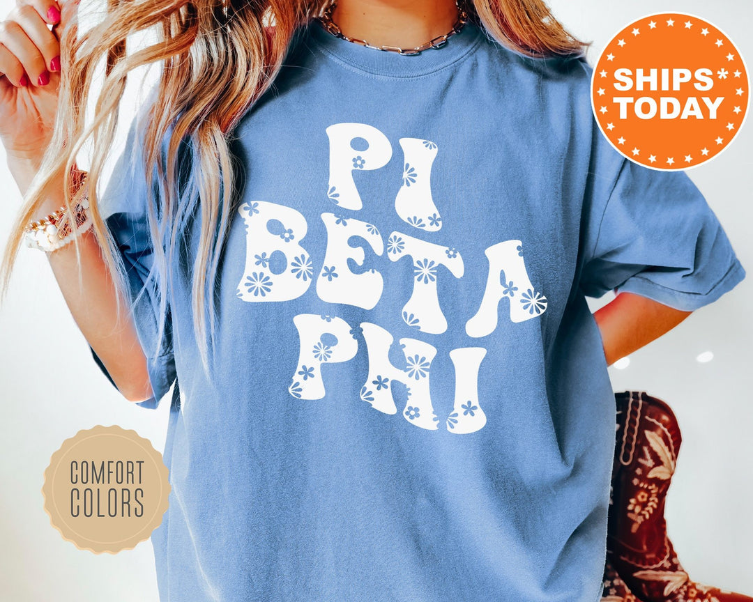 Pi Beta Phi Floral Hippie Comfort Colors Sorority T-Shirt | Pi Phi Floral Shirt | Pi Beta Phi Big Little Reveal | Sorority Merch
