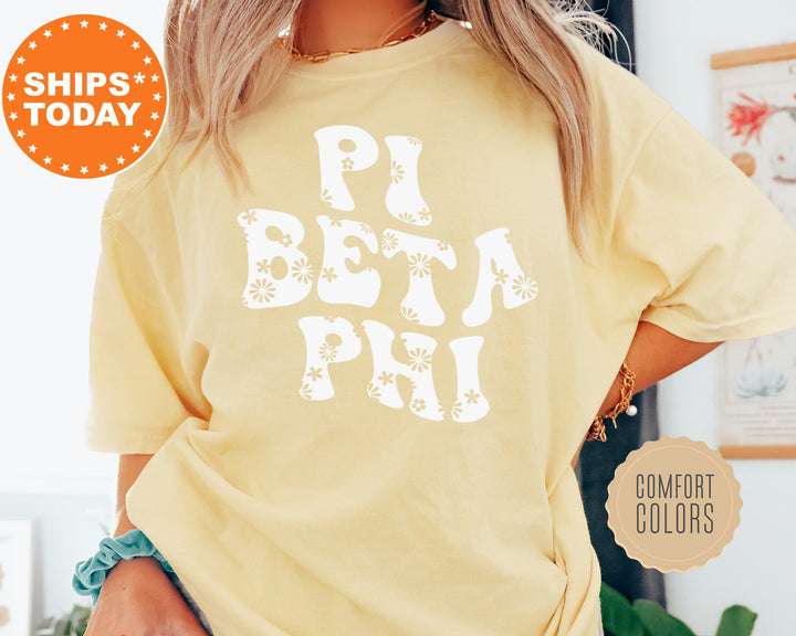 Pi Beta Phi Floral Hippie Comfort Colors Sorority T-Shirt | Pi Phi Floral Shirt | Pi Beta Phi Big Little Reveal | Sorority Merch