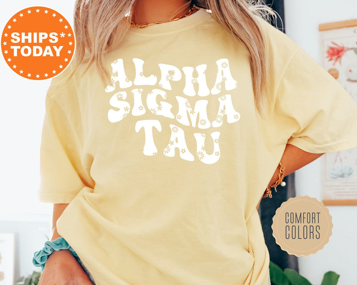 Alpha Sigma Tau Floral Hippie Comfort Colors Sorority T-Shirt | Alpha Sigma Tau Floral Shirt | Big Little Shirt | Sorority Merch