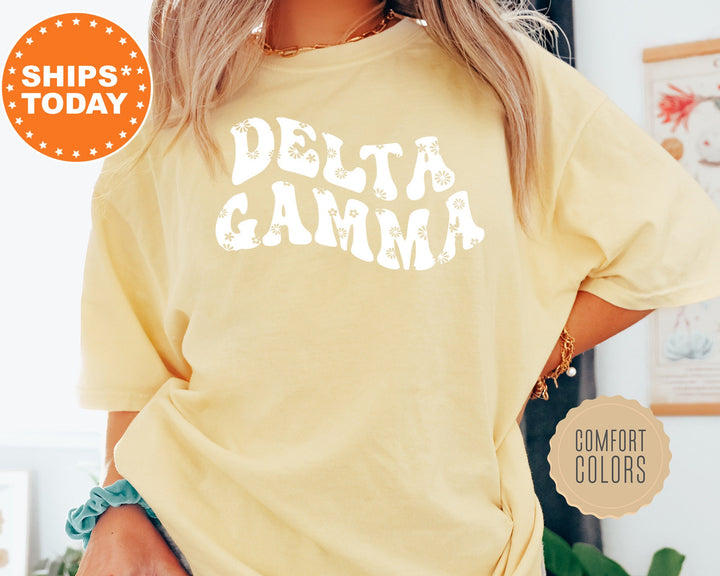 Delta Gamma Floral Hippie Comfort Colors Sorority T-Shirt | Dee Gee Floral Shirt | Big Little Reveal Shirt | Sorority Merch