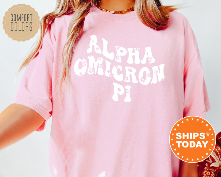 Alpha Omicron Pi Floral Hippie Comfort Colors Sorority T-Shirt | Alpha O Floral Shirt | Big Little Reveal Shirt | Sorority Merch