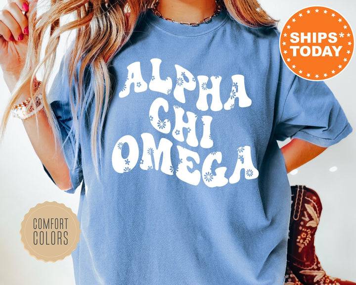 Alpha Chi Omega Floral Hippie Comfort Colors Sorority T-Shirt | Alpha Chi Floral Shirt | Big Little Reveal Shirt | Sorority Merch