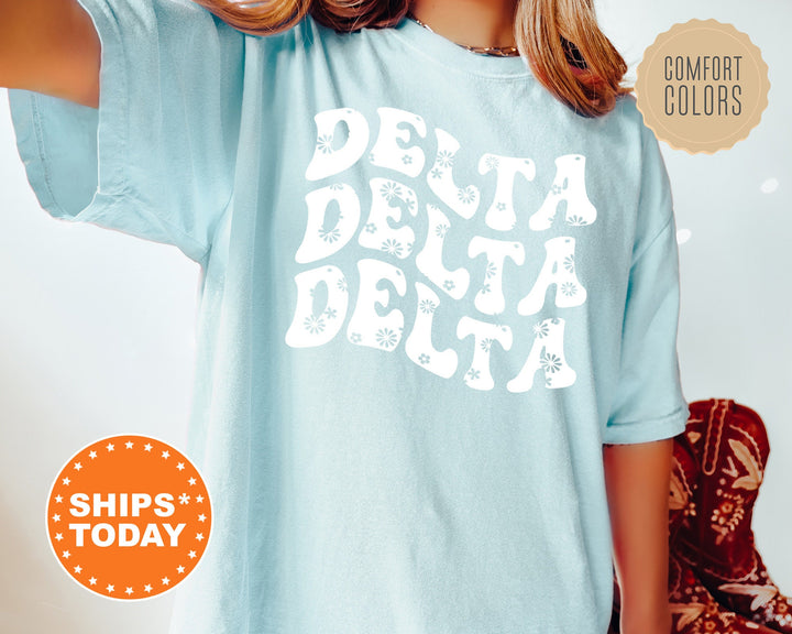 Delta Delta Delta Floral Hippie Comfort Colors Sorority T-Shirt | Tri Delta Floral Shirt | Big Little Reveal Shirt | Sorority Merch