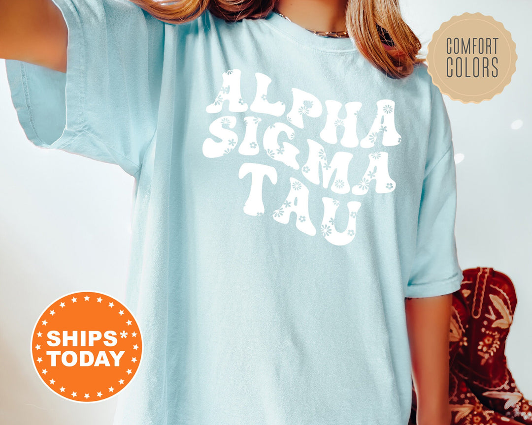 Alpha Sigma Tau Floral Hippie Comfort Colors Sorority T-Shirt | Alpha Sigma Tau Floral Shirt | Big Little Shirt | Sorority Merch