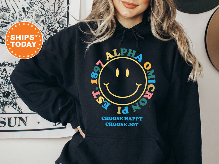 Alpha Omicron Pi Choose Happy Sorority Sweatshirt | Alpha Omicron Pi Sweatshirt | Alpha O Merch | Sorority Hoodie | Big Little Gift _ 7466g