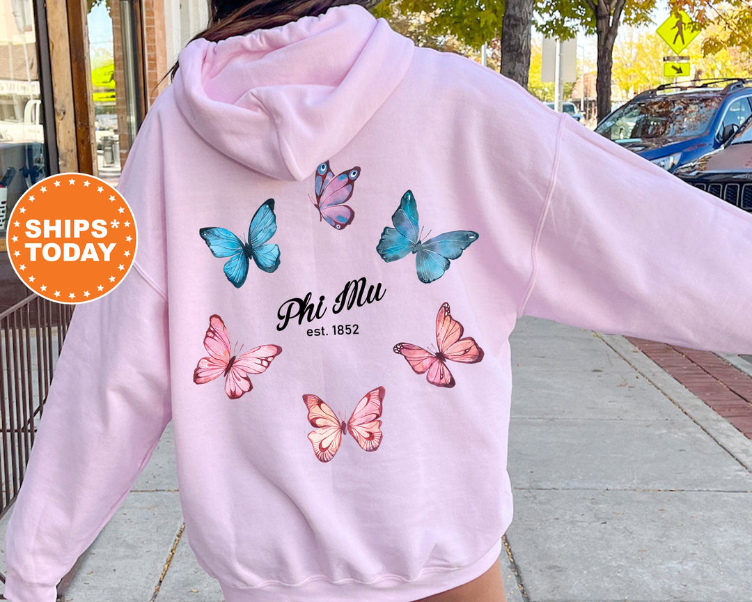 Phi Mu Fancy Butterfly Sorority Sweatshirt | Phi Mu Sorority Apparel | Big Little Basket | Sorority Gifts | College Sweatshirt _ 13442g
