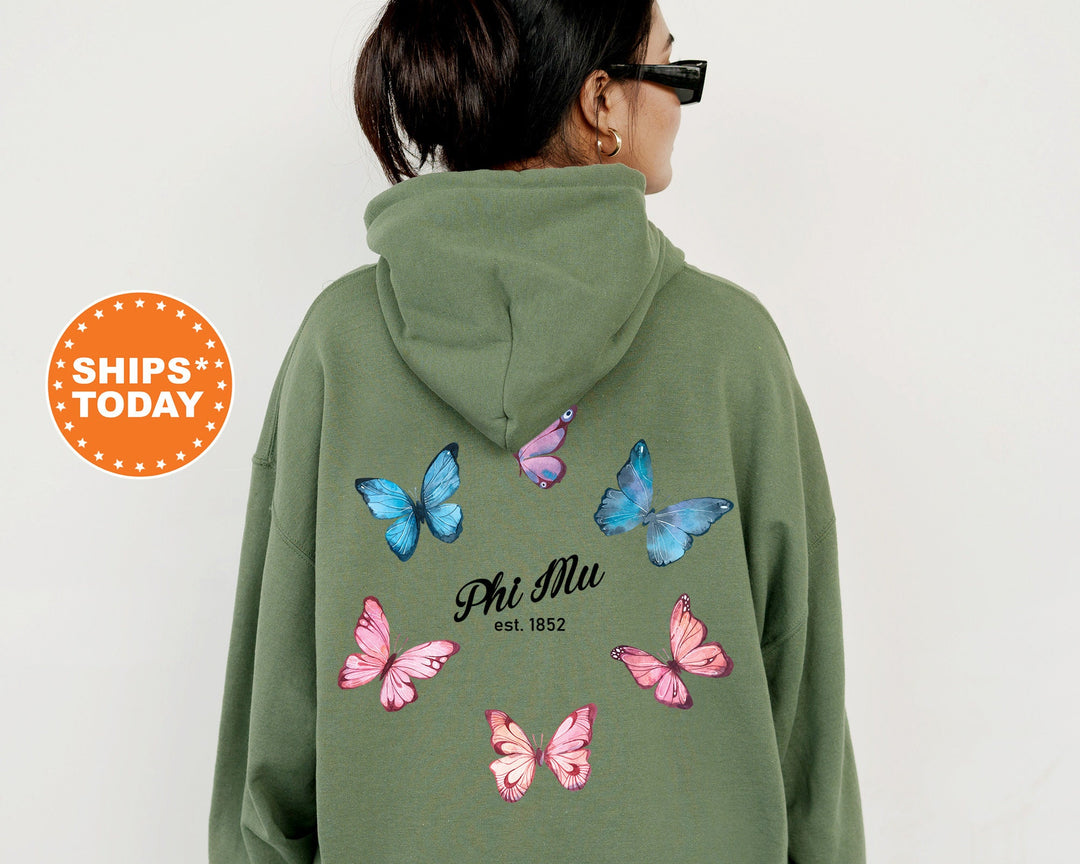 Phi Mu Fancy Butterfly Sorority Sweatshirt | Phi Mu Sorority Apparel | Big Little Basket | Sorority Gifts | College Sweatshirt _ 13442g