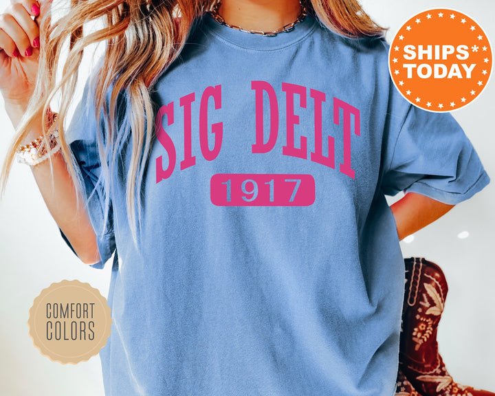 Sigma Delta Tau Pink Baseball Comfort Colors Sorority T-Shirt | Sig Delt Comfort Colors Shirt | Gameday Shirt | Sorority Gifts _ 5255g