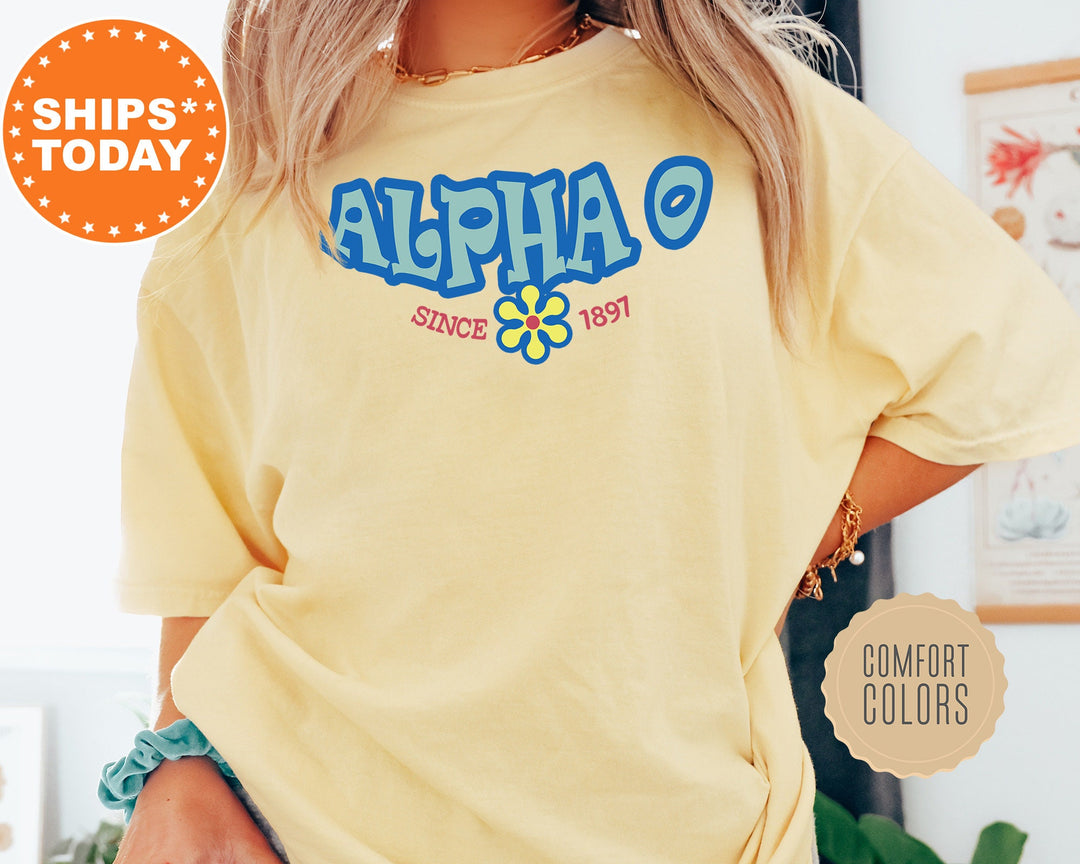Alpha Omicron Pi Outlined In Blue Sorority T-Shirt | Alpha O Comfort Colors T-Shirt | Big Little Gift | Greek Custom Shirt _ 7830g