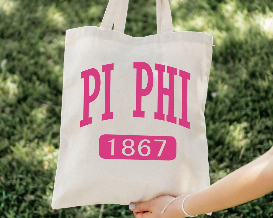 Pi Beta Phi Pink Baseball Sorority Tote Bag | Pi Phi Sorority Chapter Bag | Sorority Merch | Big Little Gifts | Sorority Beach Bag _ 15333g