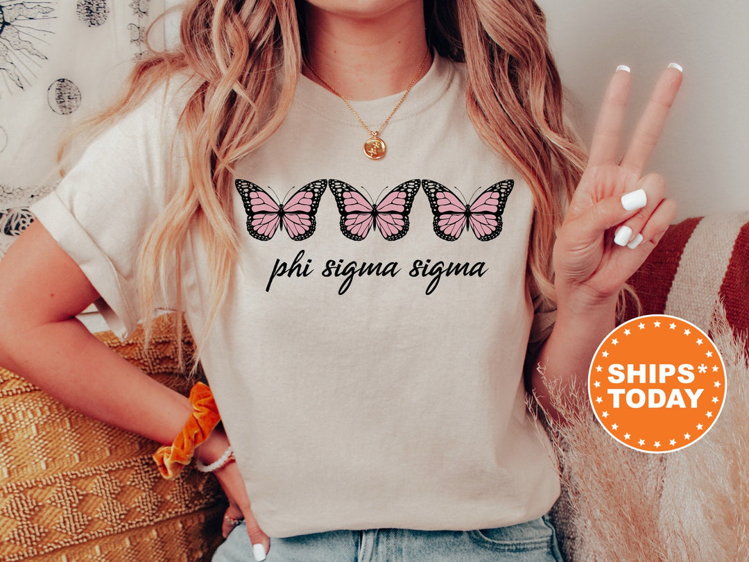 Phi Sigma Sigma Blooming Butterfly Sorority T-Shirt | Phi Sig Comfort Colors Tee | Big Little Gift | Trendy Butterfly Sorority Shirt _ 5331g