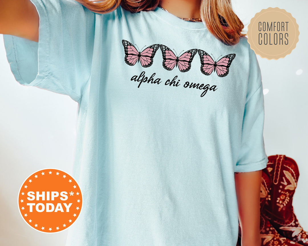 Alpha Chi Omega Blooming Butterfly Sorority T-Shirt | Alpha Chi Comfort Colors Tee | Big Little Reveal | Trendy Butterfly Sorority Shirt _ 5312g