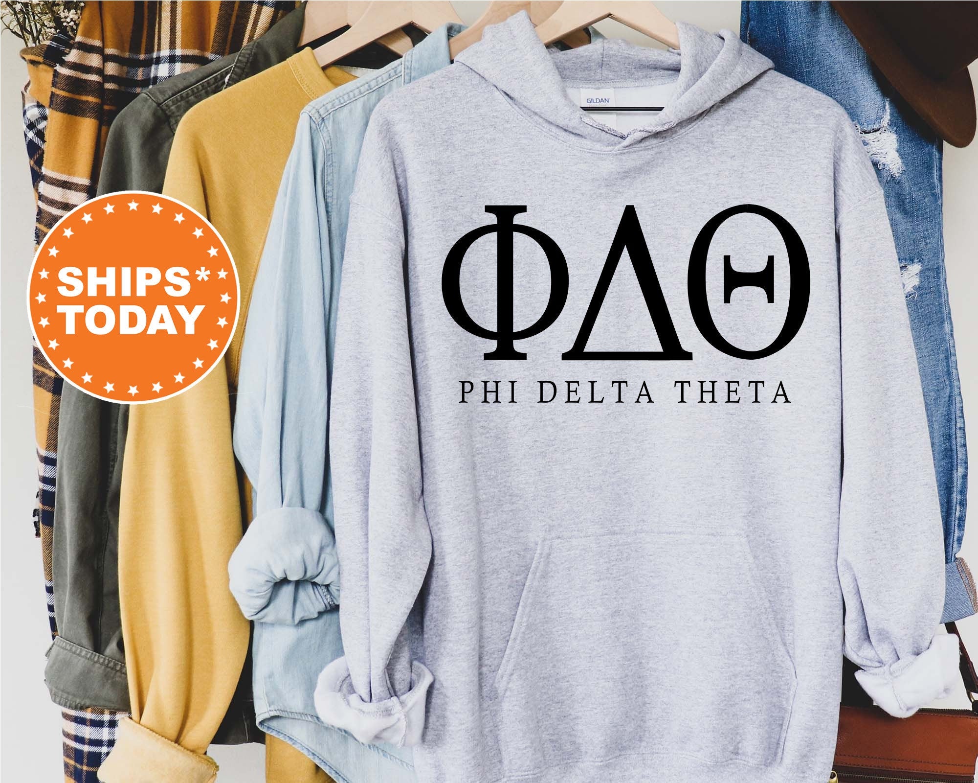 Phi Delta Theta Block Letter Fraternity Sweatshirt | Phi Delt Greek Letters | Fraternity Hoodie | Fraternity Gift | College Apparel _ 6061g