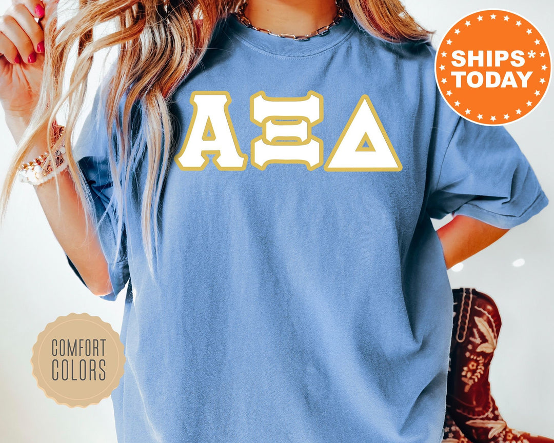 Alpha Xi Delta Simply Gold Sorority T-Shirt | AXID Greek Letters Shirt | Sorority Letters | Big Little Sorority Gifts | Comfort Colors Shirt _ 8432g
