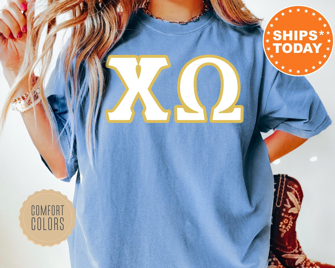 Chi Omega Simply Gold Sorority T-Shirt | Chi O Greek Letters Shirt | Sorority Letters | Big Little Sorority Gifts | Comfort Colors Shirt _ 8433g