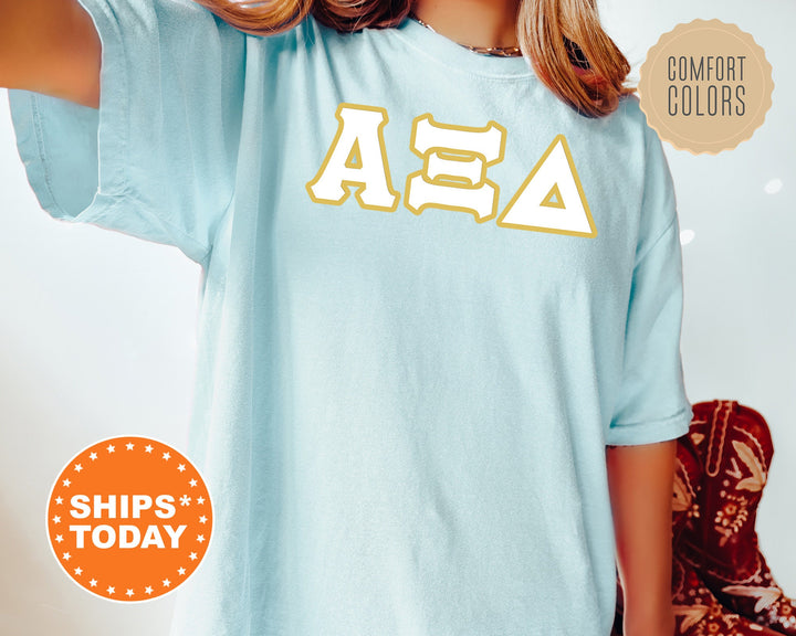 Alpha Xi Delta Simply Gold Sorority T-Shirt | AXID Greek Letters Shirt | Sorority Letters | Big Little Sorority Gifts | Comfort Colors Shirt _ 8432g