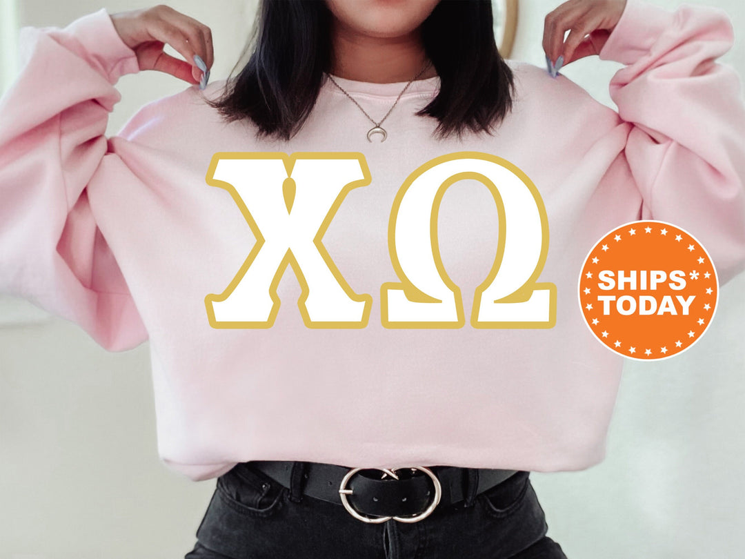 Chi Omega Simply Gold Sorority Sweatshirt | Chi O Greek Letters | Chi Omega Sorority Letters | Big Little Gift | Custom Sorority Crewneck