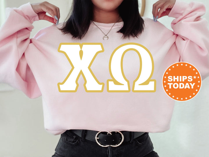 Chi Omega Simply Gold Sorority Sweatshirt | Chi O Greek Letters | Chi Omega Sorority Letters | Big Little Gift | Custom Sorority Crewneck