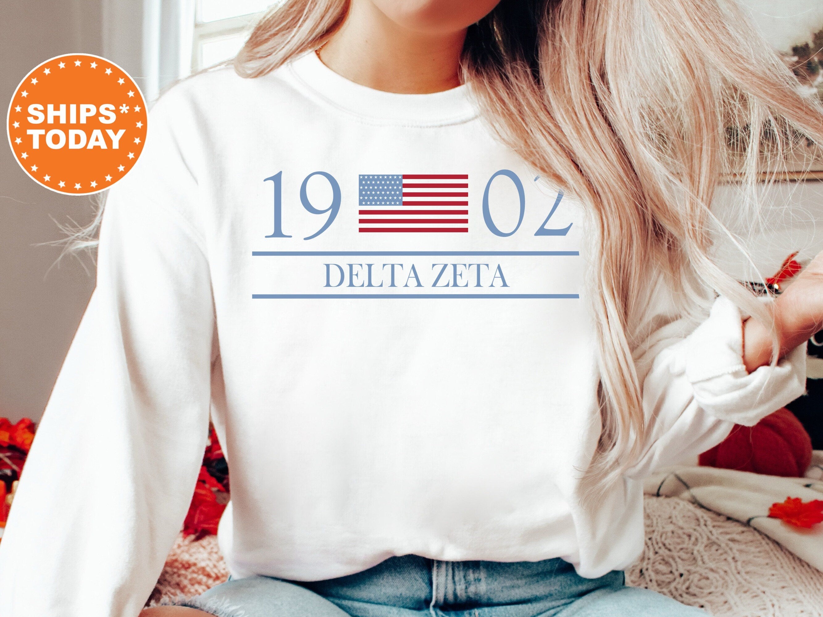 Delta Zeta Red White And Blue Sorority Sweatshirt | Dee Zee Greek Sweatshirt | Big Little Reveal | Sorority Gifts | Sorority Merch
