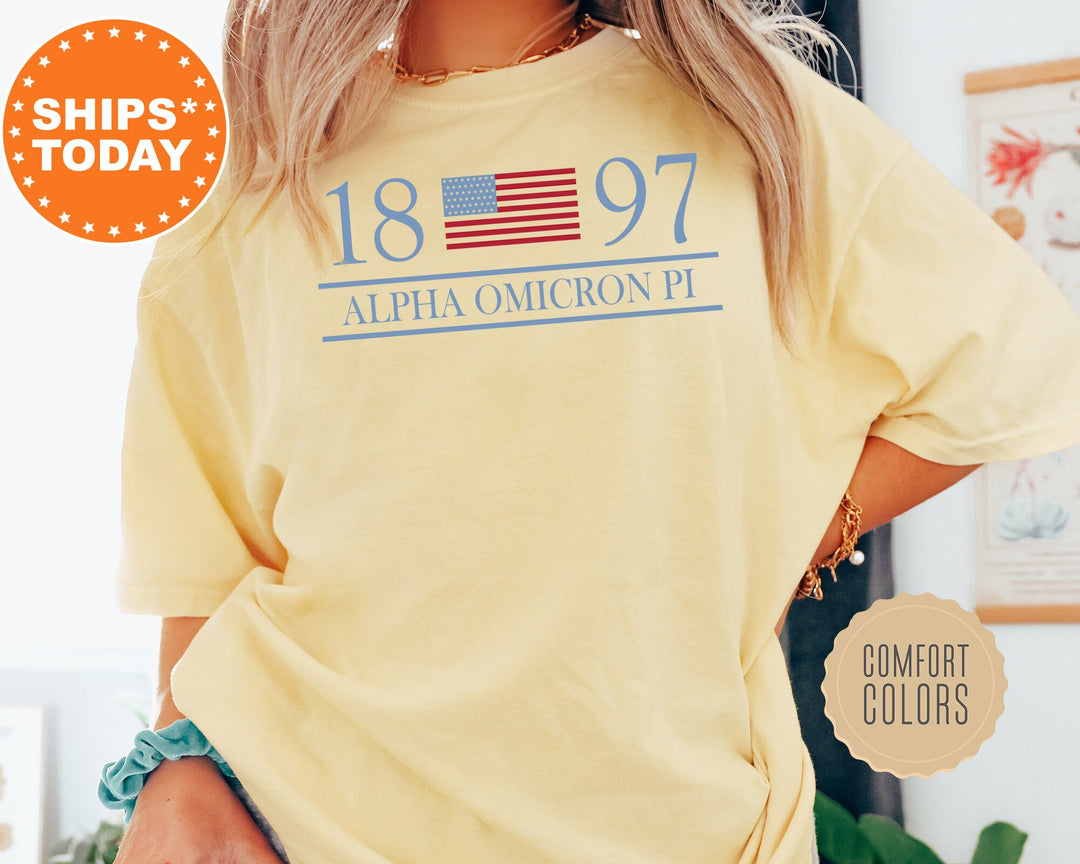 Alpha Omicron Pi Red White And Blue Sorority T-Shirt | Alpha O  Comfort Colors Shirt | Sorority Apparel | Big Little Sorority | Bid Day Gift
