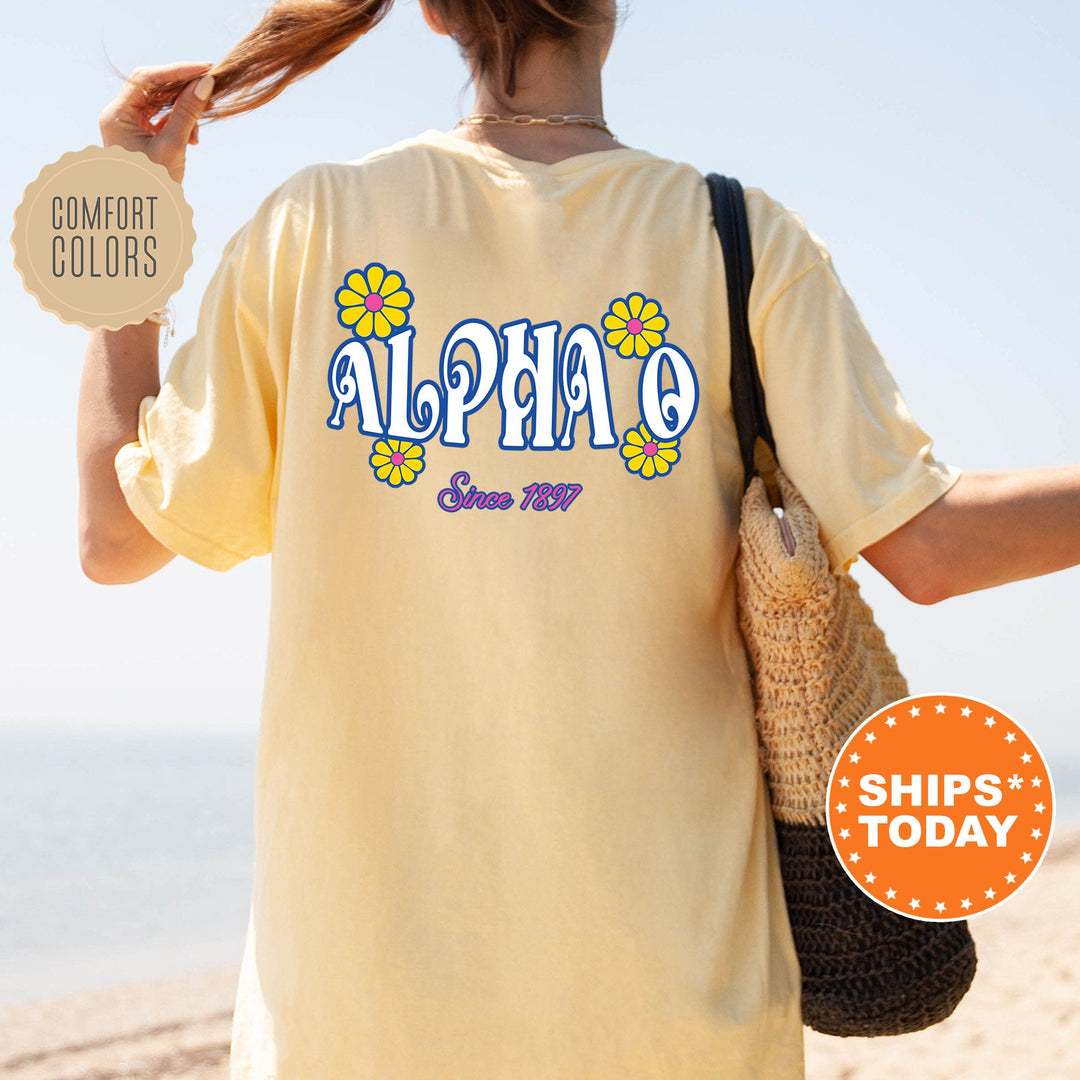 Alpha Omicron Pi Sunny Blooms Comfort Colors Sorority T-Shirt | Alpha O Floral Shirt | Big Little Reveal Shirt | Sorority Apparel _ 13662g