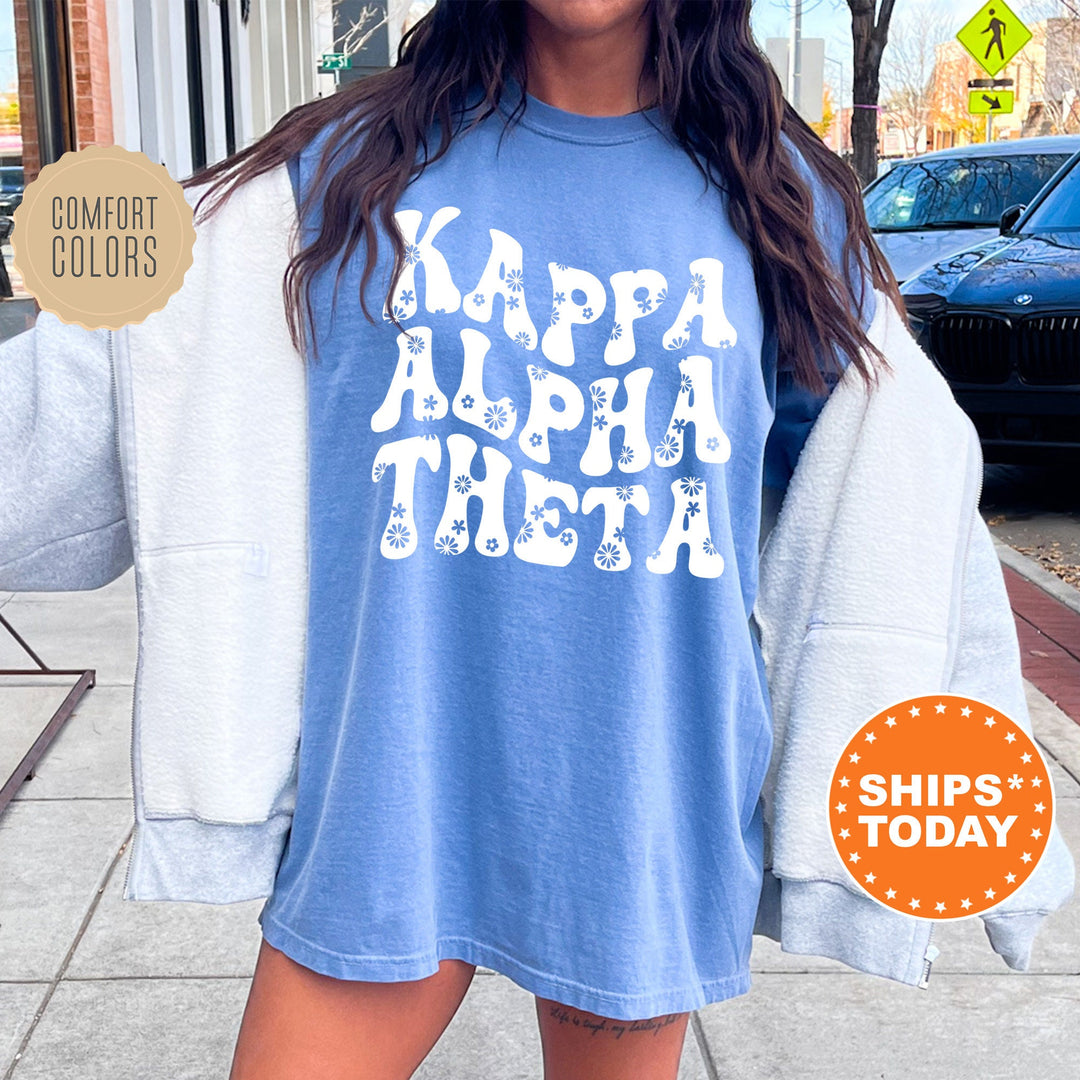 Kappa Alpha Theta Floral Hippie Comfort Colors Sorority T-Shirt | THETA Floral Shirt | Big Little Reveal Shirt | Sorority Merch