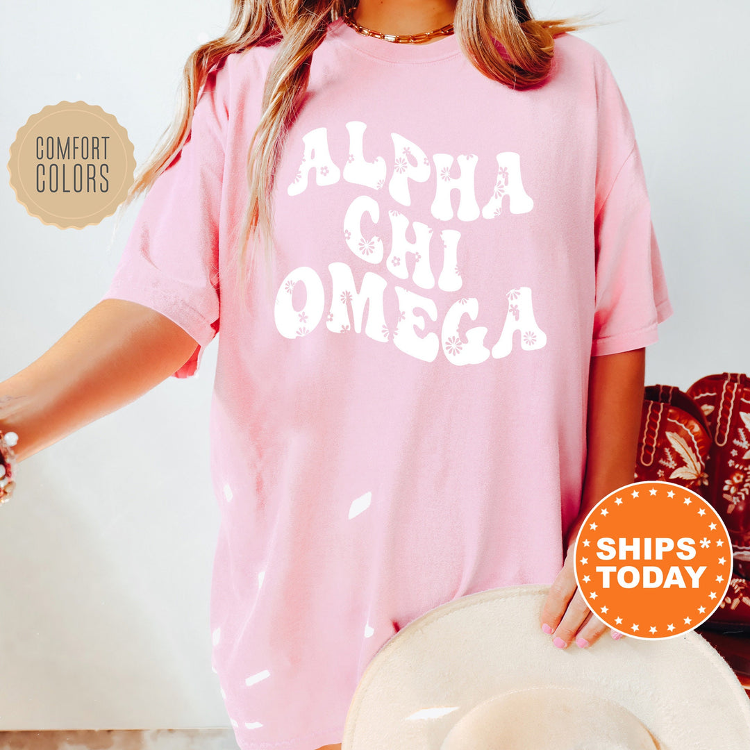 Alpha Chi Omega Floral Hippie Comfort Colors Sorority T-Shirt | Alpha Chi Floral Shirt | Big Little Reveal Shirt | Sorority Merch
