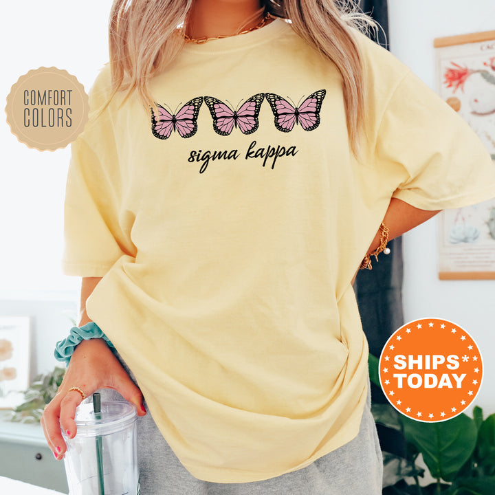 Sigma Kappa Blooming Butterfly Sorority T-Shirt | Sig Kap Comfort Colors Tee | Big Little Reveal Shirt | Trendy Butterfly Sorority Shirt _ 5334g