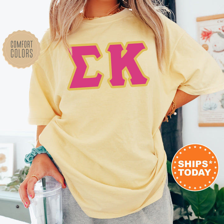 Sigma Kappa Pink And Gold Comfort Colors Sorority T-Shirt | Sigma Kappa Oversized Shirt | Greek Letters Shirt | College Apparel _ 5282g