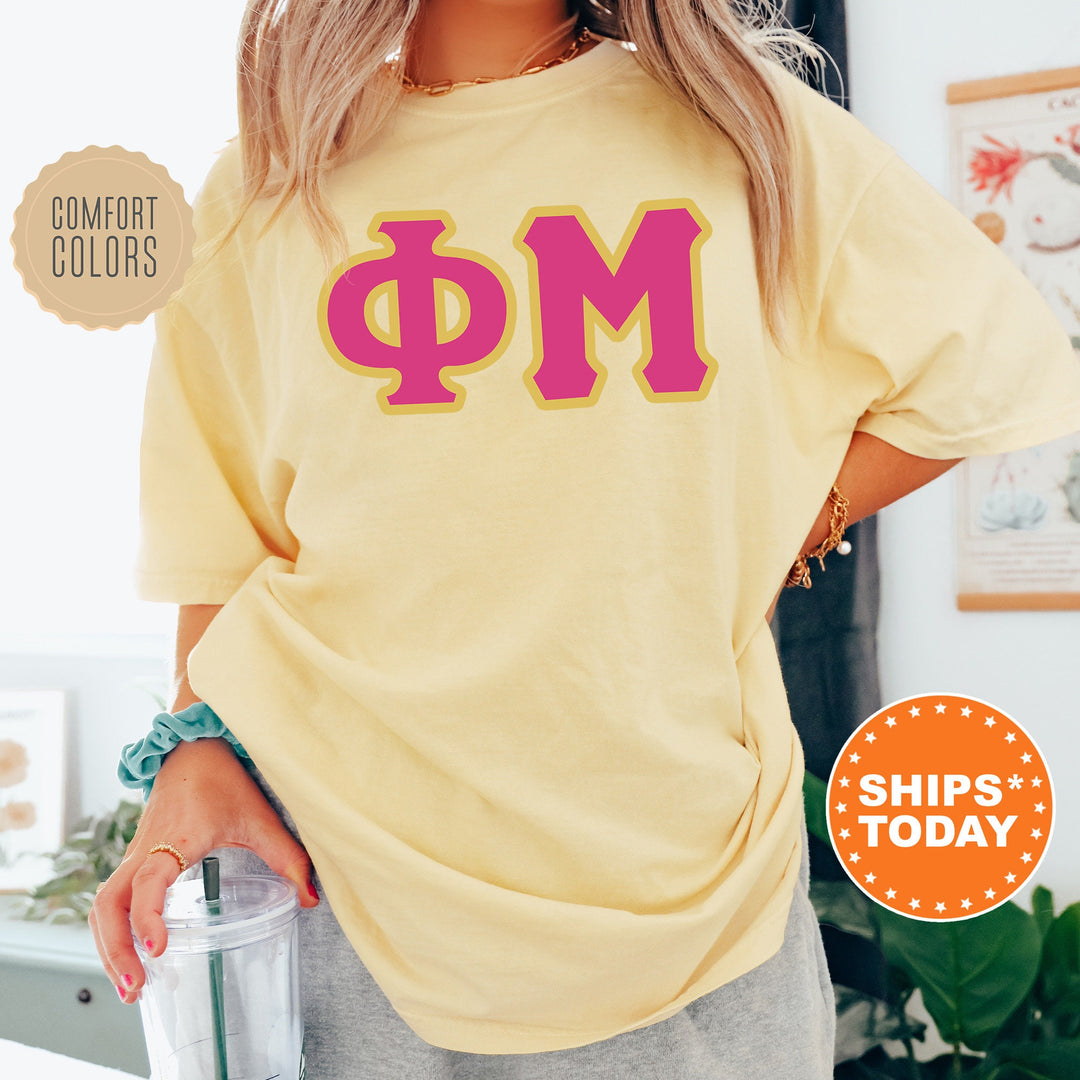 Phi Mu Pink And Gold Comfort Colors Sorority T-Shirt | Phi Mu Oversized Shirt | Greek Letters Shirt | College Apparel | Big Little _ 5278g