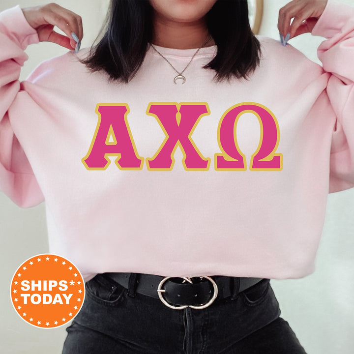 Alpha Chi Omega Pink and Gold Sorority Sweatshirt | Alpha Chi Greek Letters | Sorority Letters | Big Little Gift | Sorority Apparel