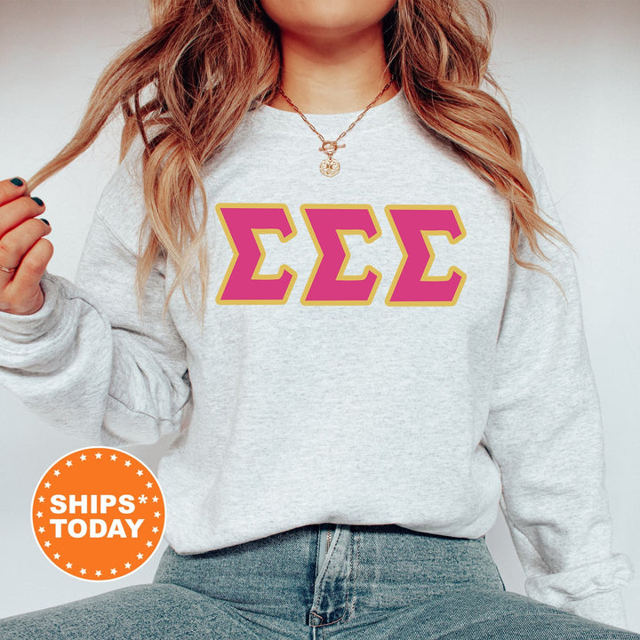 Sigma Sigma Sigma Pink and Gold Sorority Sweatshirt | Sigma Sigma Sigma Sweatshirt | Tri Sigma Hoodie | Tri Sigma Greek Letters