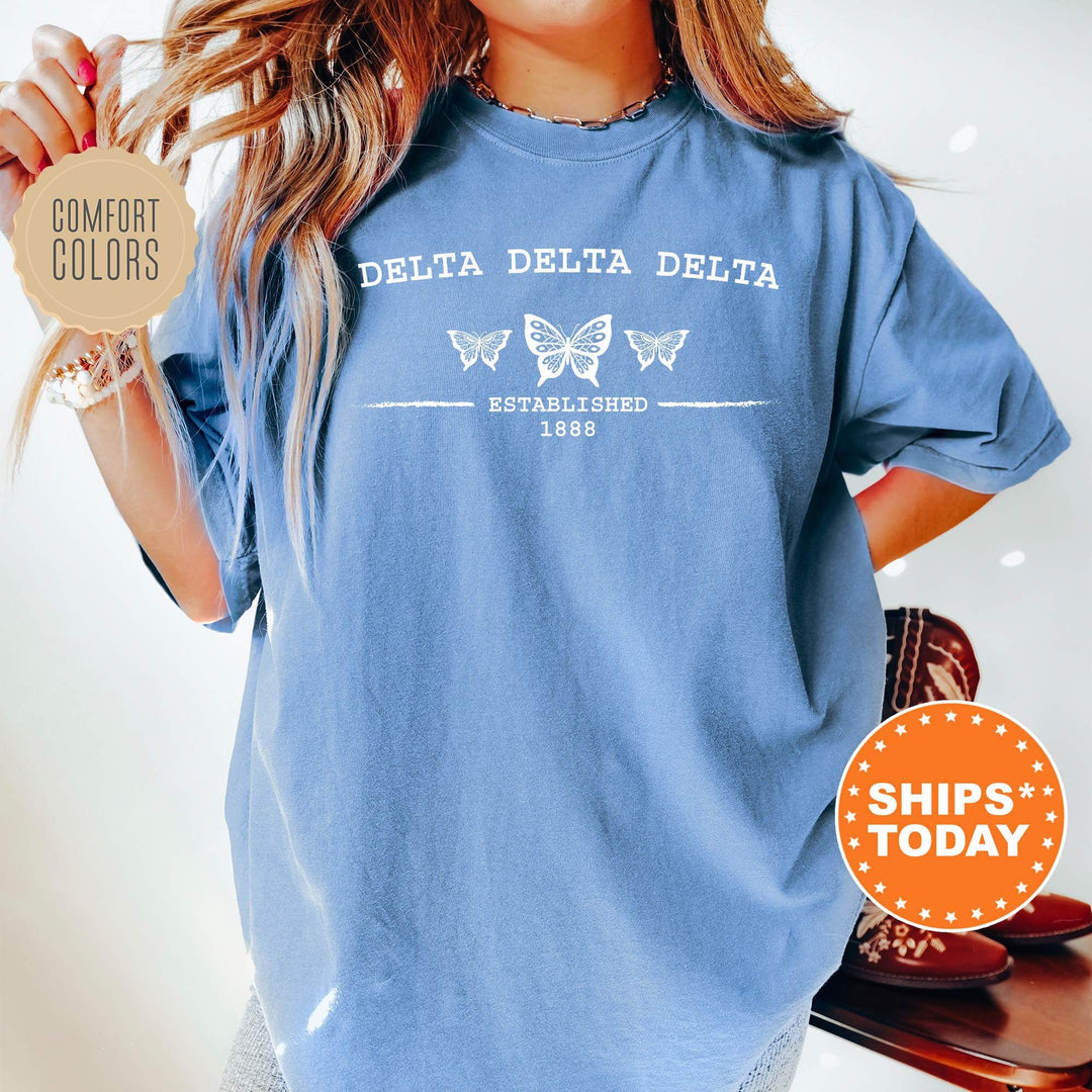 Delta Delta Delta Neutral Butterfly Sorority T-Shirt | Tri Delta Shirt | Sorority Reveal | Comfort Colors Shirt | Big Little Sorority _ 7522g
