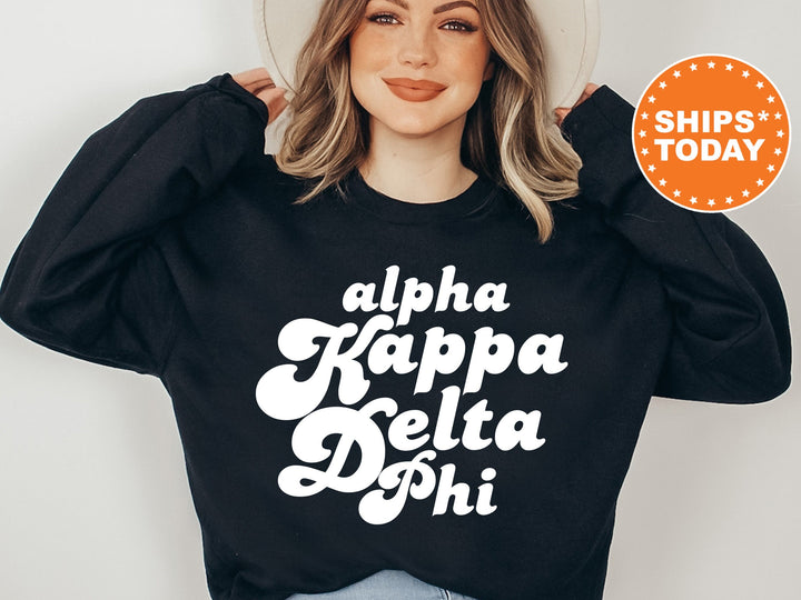 Alpha Kappa Delta Phi 80's Disco Sorority Sweatshirt | aKDPhi Sorority Apparel | Big Little Sorority Gift | College Greek Apparel _ 8476g