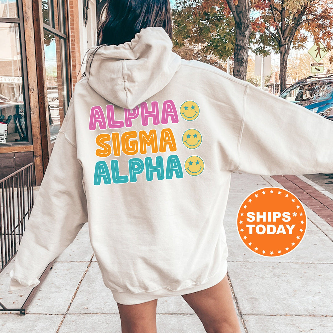 Alpha Sigma Alpha Colorful Smiley Sorority Sweatshirt | Alpha Sigma Alpha Hoodie | Big Little Reveal | Sorority Apparel | Bid Day