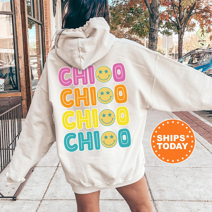 Chi Omega Colorful Smiley Sorority Sweatshirt | Chi Omega Sweatshirt | Chi O Sorority Hoodie | Big Little Reveal | Sorority Apparel