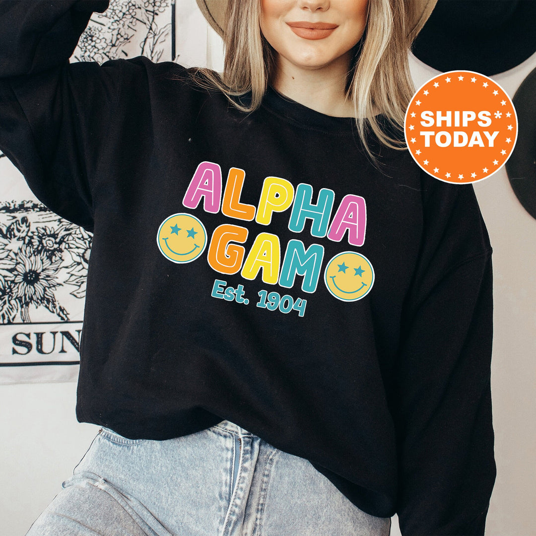 Alpha Gamma Delta Sunny Sorority Sweatshirt | Alpha Gam Colorful Sweatshirt | Sorority Apparel | Big Little Reveal | Sorority Gifts _ 16824g