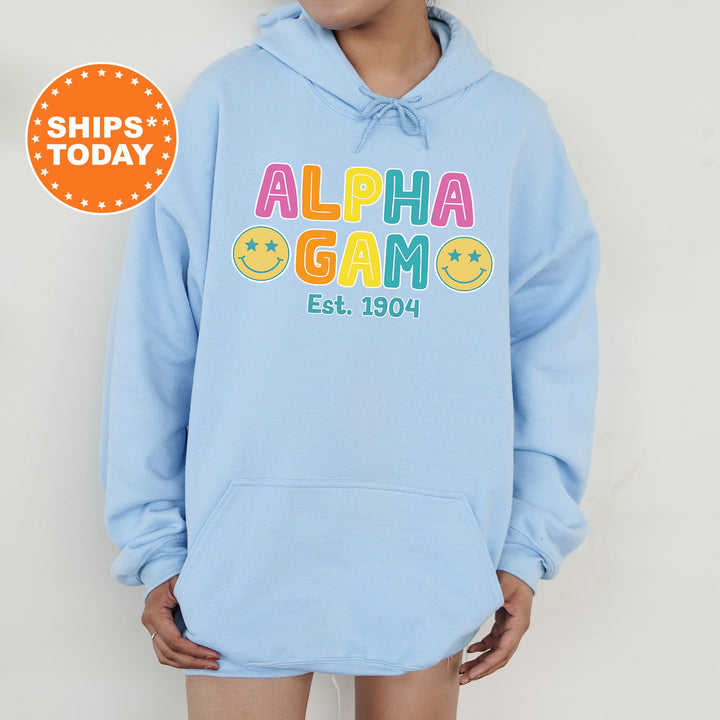 Alpha Gamma Delta Sunny Sorority Sweatshirt | Alpha Gam Colorful Sweatshirt | Sorority Apparel | Big Little Reveal | Sorority Gifts _ 16824g