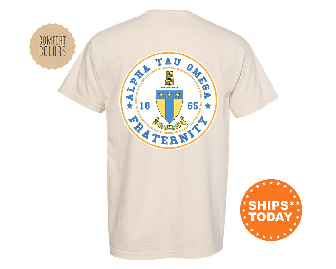 Alpha Tau Omega Proud Crests Fraternity T-Shirt | ATO Greek Apparel | Fraternity Crest | Fraternity Rush Shirt | Comfort Colors Tee _ 13952g