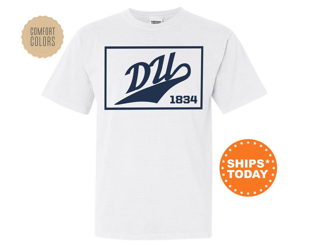 Delta Upsilon Baseball Boxed Comfort Colors Fraternity T-Shirt | DU Greek Apparel | Game Day Shirt | Fraternity Rush | College Shirt _ 5963g