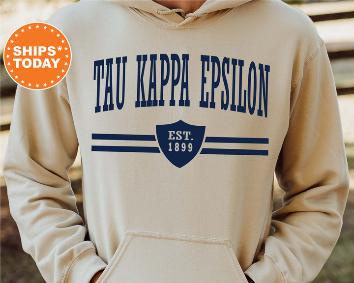 Tau Kappa Epsilon Striped Shield Fraternity Sweatshirt | TKE Fraternity Hoodie | Greek Life | Fraternity Gift | Vintage Sweatshirt _ 5919g