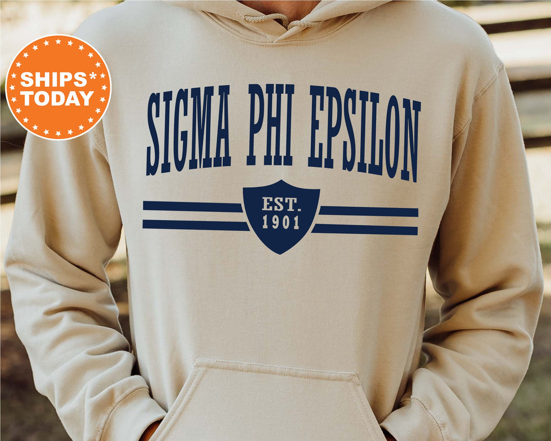 Sigma Phi Epsilon Striped Shield Fraternity Sweatshirt | SigEp Apparel | Fraternity Letters | Recruitment Gift | Vintage Sweatshirt _ 5916g