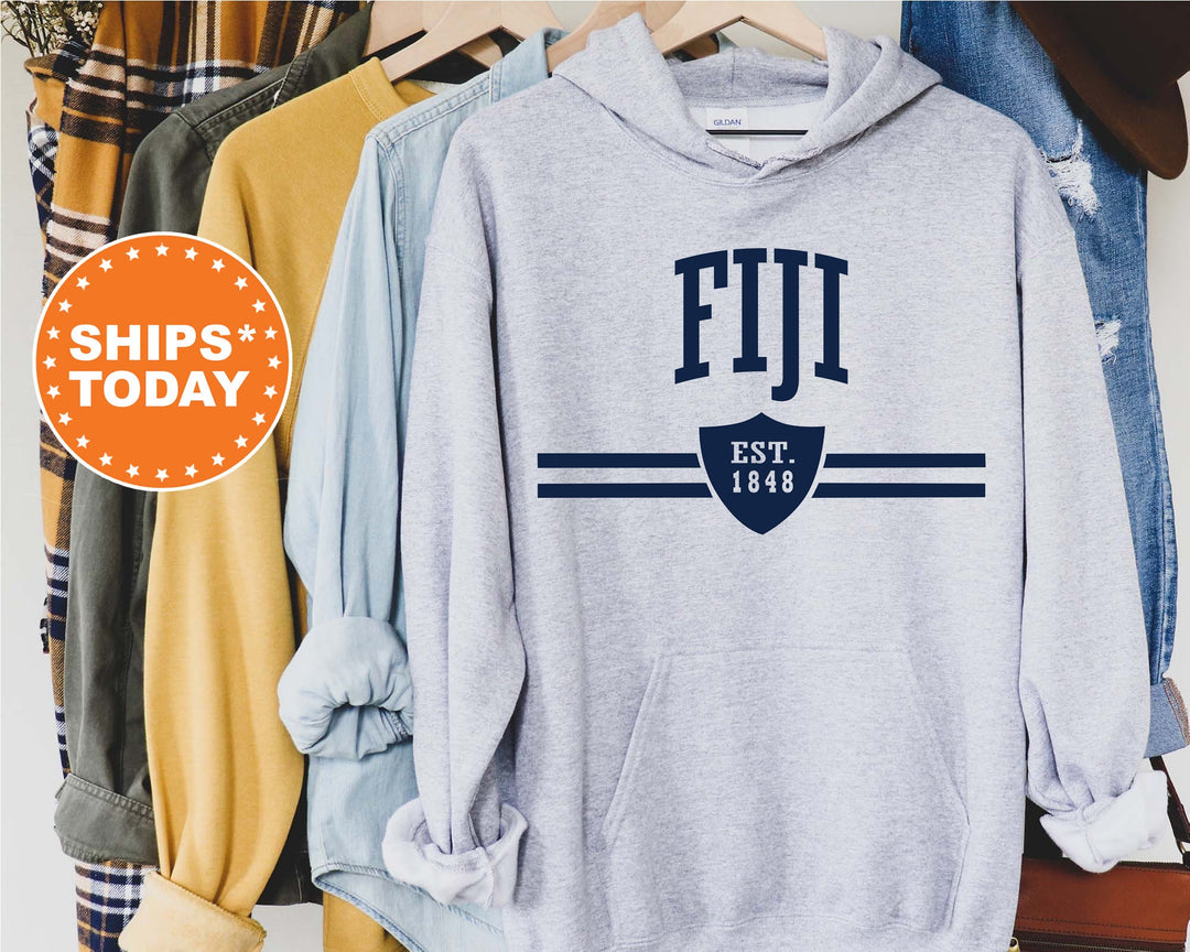 FIJI  Striped Shield Fraternity Sweatshirt | Phi Gamma Delta Hoodie | Greek Sweatshirt | Vintage Sweatshirt | FIJI Initiation Gift _ 5902g