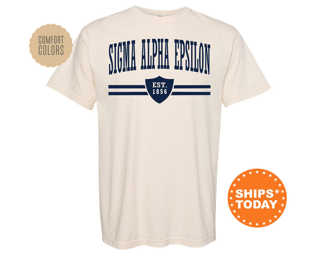 Sigma Alpha Epsilon Striped Shield Comfort Colors Fraternity T